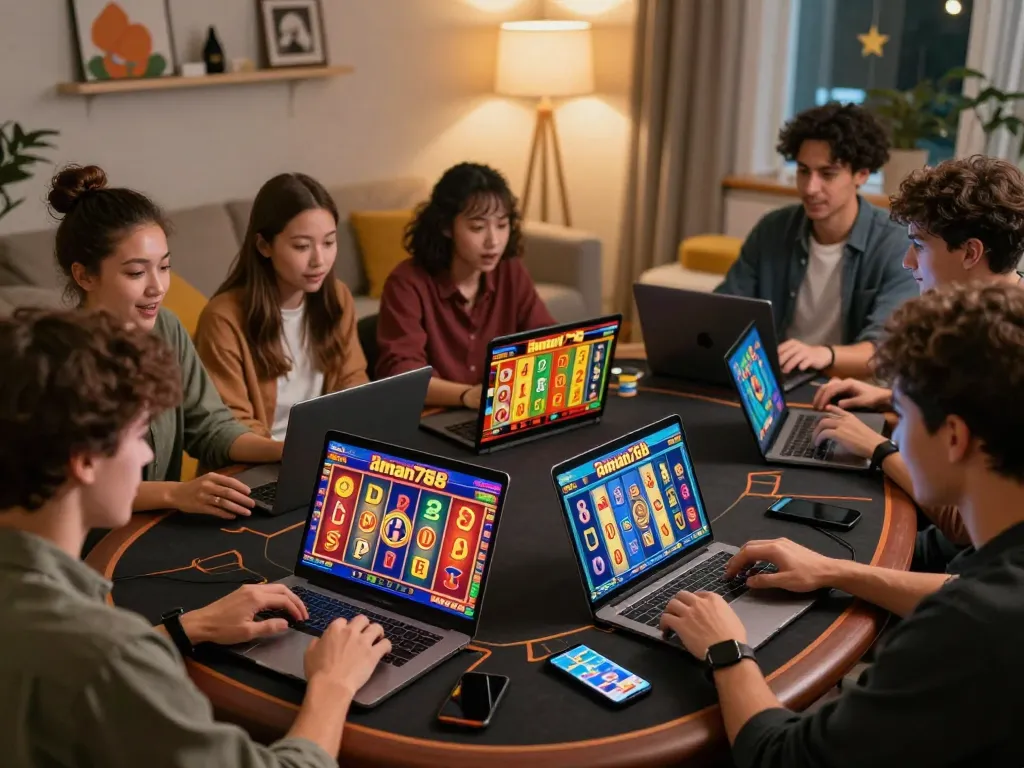 A player interacts with the aman788 slot game interface, showcasing excitement during an online gaming session featuring vibrant visuals and atmosphere.