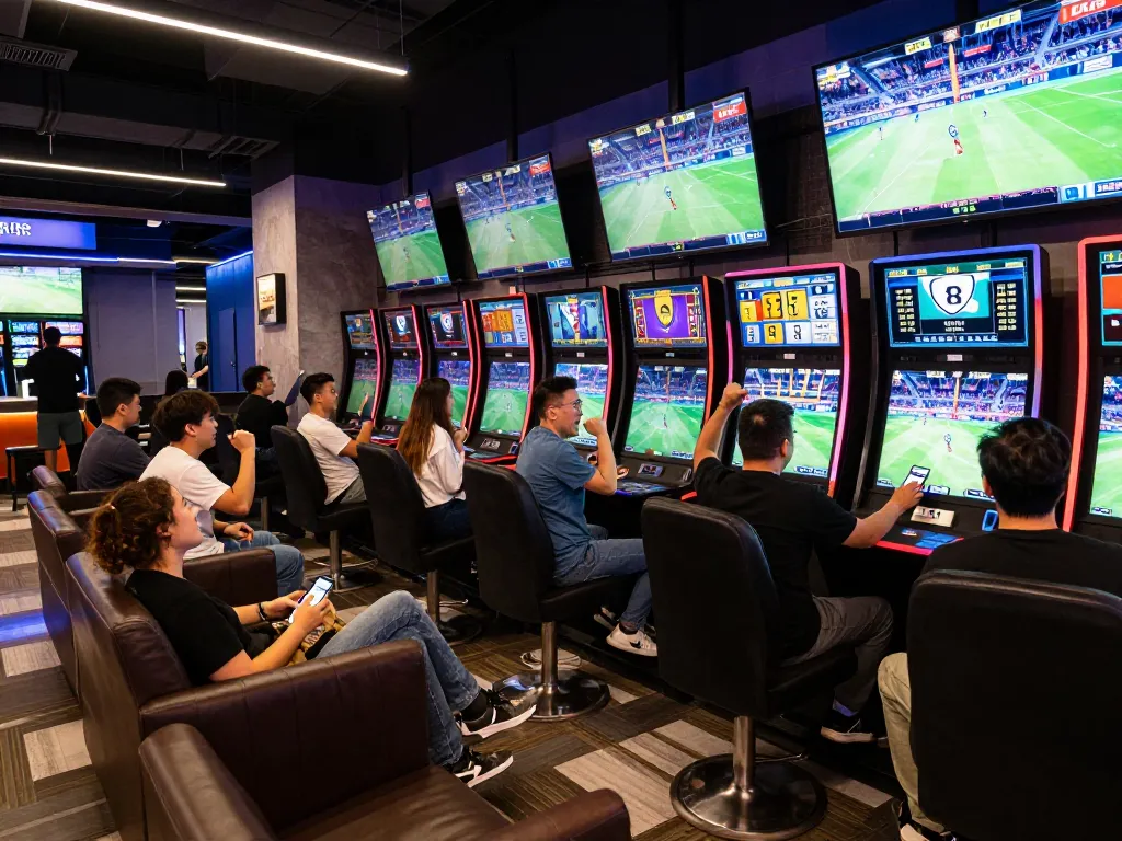 Betting on sports live at LV88, capturing excitement with screens, and engaged bettors.