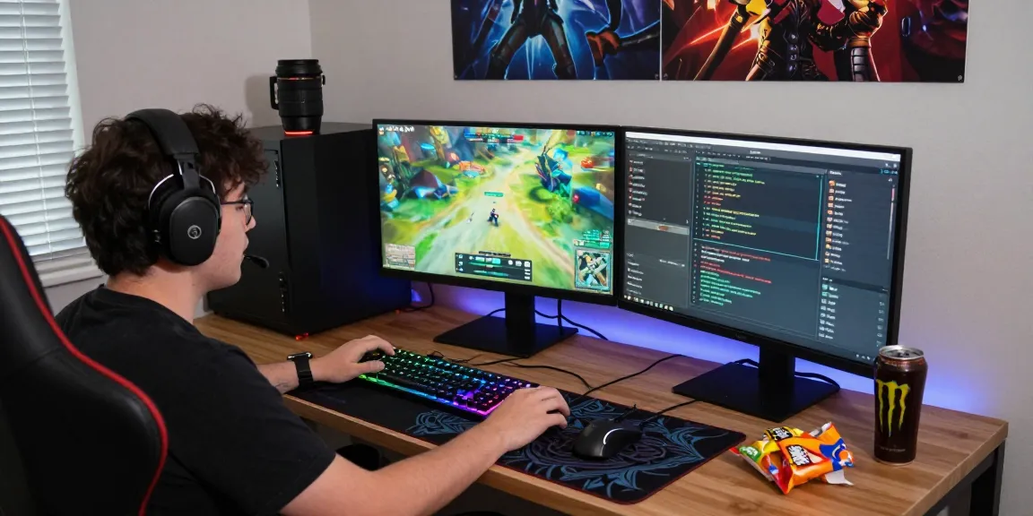 Gamer engaged in streaming session using coloksgp link alternatif with dual monitors and vibrant gaming setup.