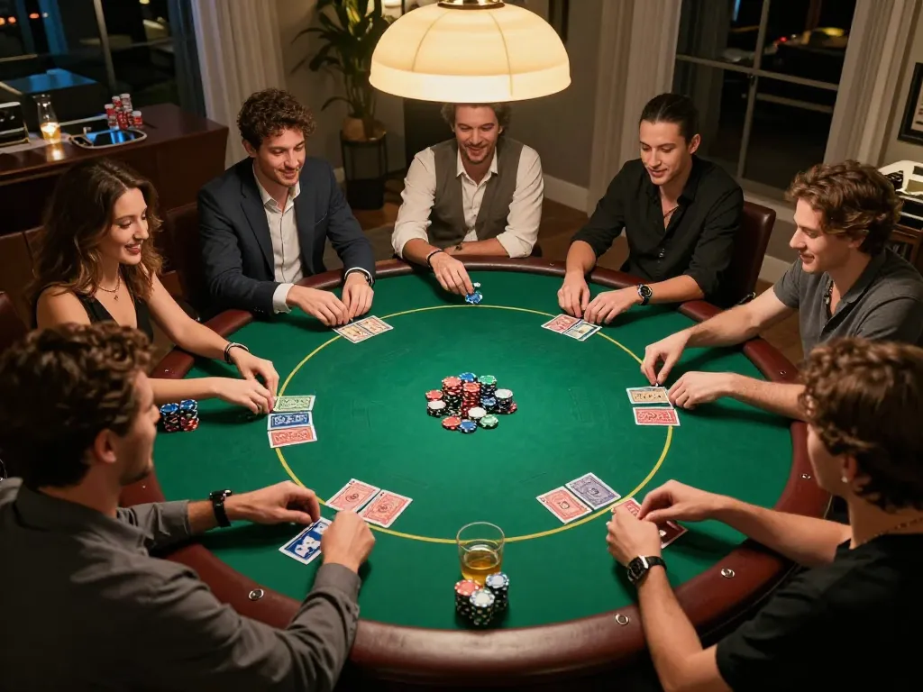 Friends enjoying a friendly poker game night at home, showcasing the excitement and social aspect of b52 gameplay.