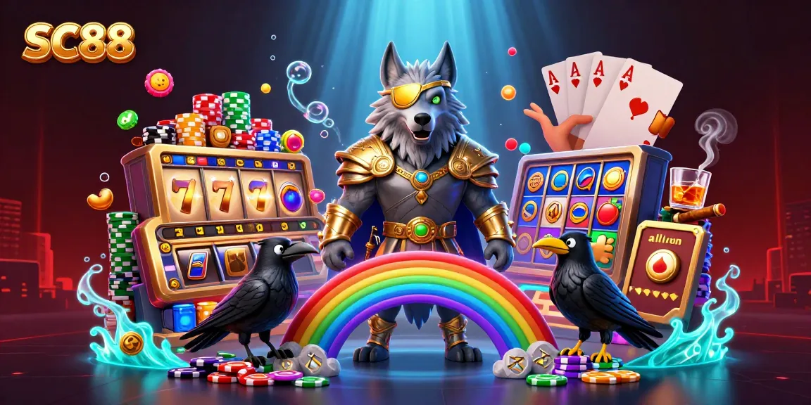 Spin and win with SC88's colorful slot reels and jackpotted treasures in a captivating scene.