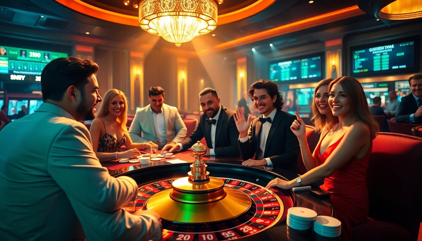 Experience the excitement of so do casino at a luxurious roulette table showcasing vibrant colors and engaging players.
