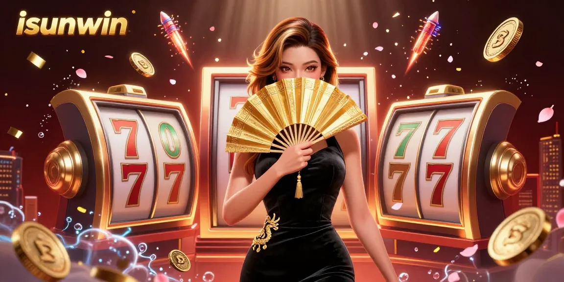 Spin the reels at isunwin with captivating visuals, featuring the elegance of Asian gaming culture and rich casino elements.