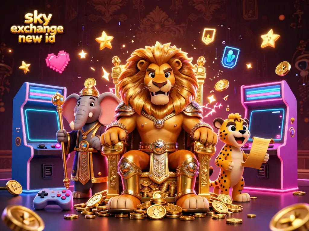 Experience adventure and excitement with sky exchange new id as cartoon characters celebrate with casino elements.