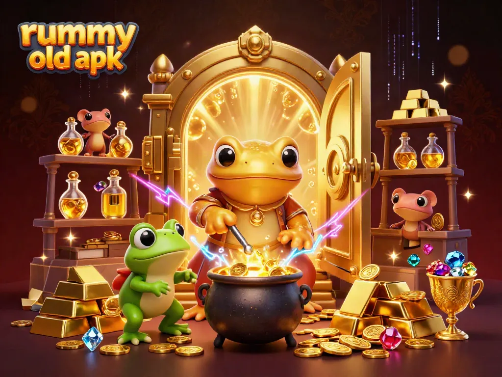 Engaging scene showcasing Rummy Old APK's vibrant features with alchemist characters and shimmering gold.