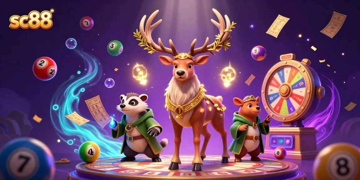 Experience the excitement at SC88 with a vibrant scene featuring a Celtic druid stag and lottery elements captivating players.