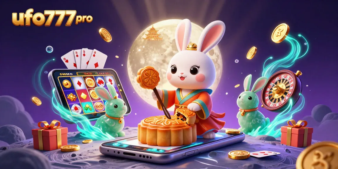 Join the excitement at ufo777 pro with this immersive casino illustration showing a lucky moon rabbit and vibrant gaming elements.