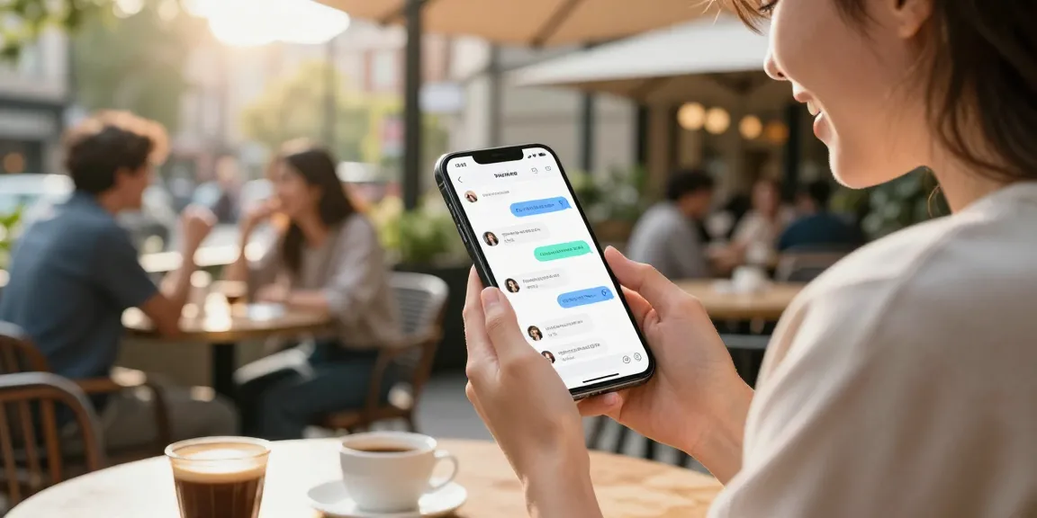 Engaging with crushon AI chat app in a vibrant café setting, showcasing playful interactions.