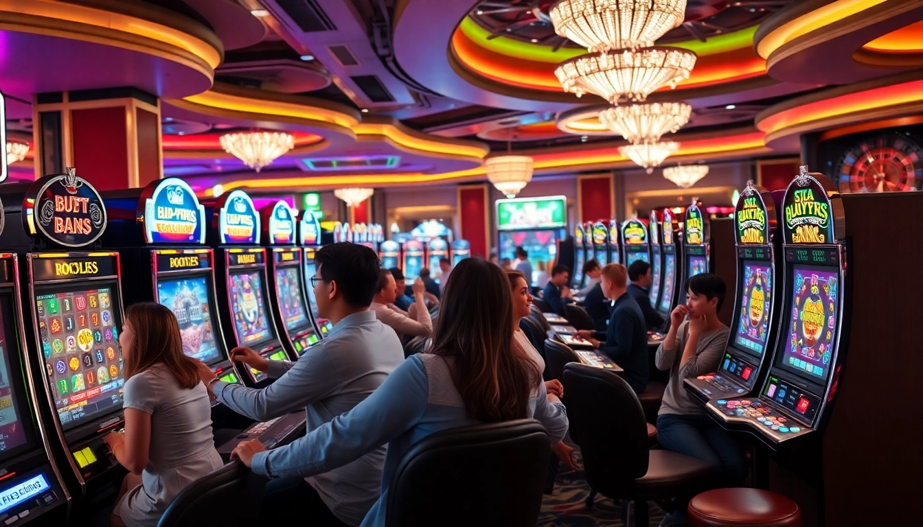 Players enjoying thrilling slot88 games in a luxurious casino atmosphere.