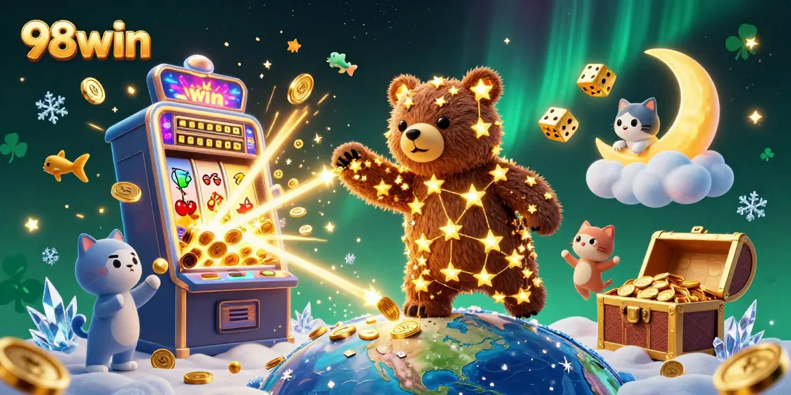 Experience the exciting world of 98win with a jackpot explosion and vibrant casino elements.