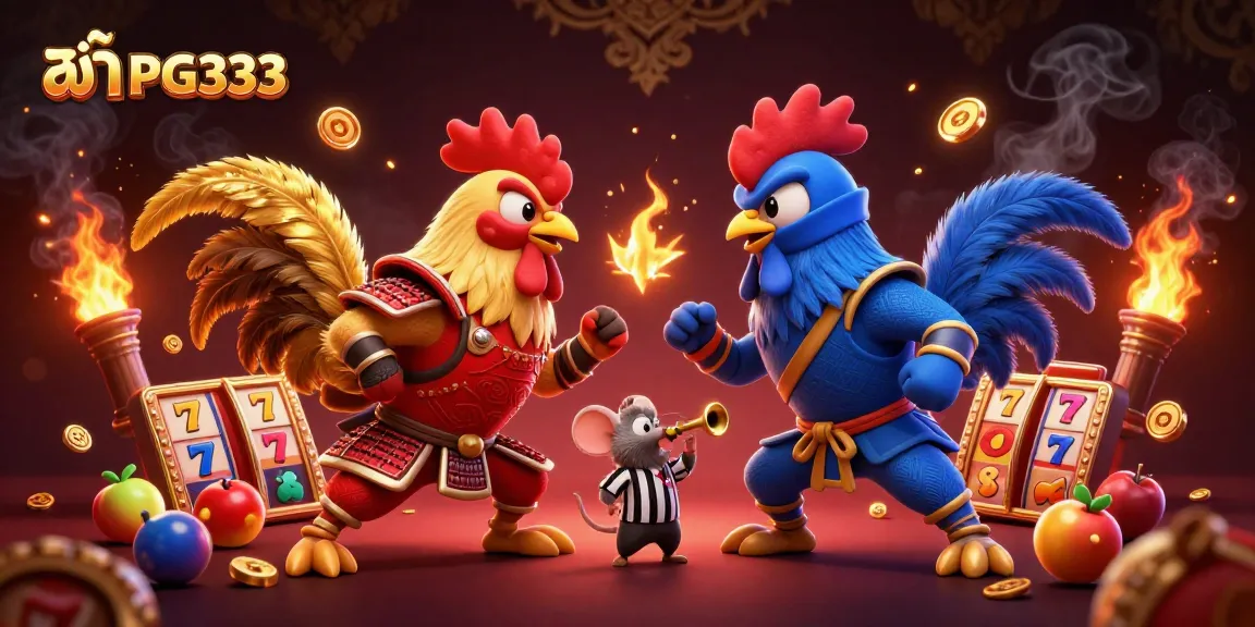 Engage with หน้า PG333 for thrilling slot games featuring dynamic roosters and vibrant casino elements.