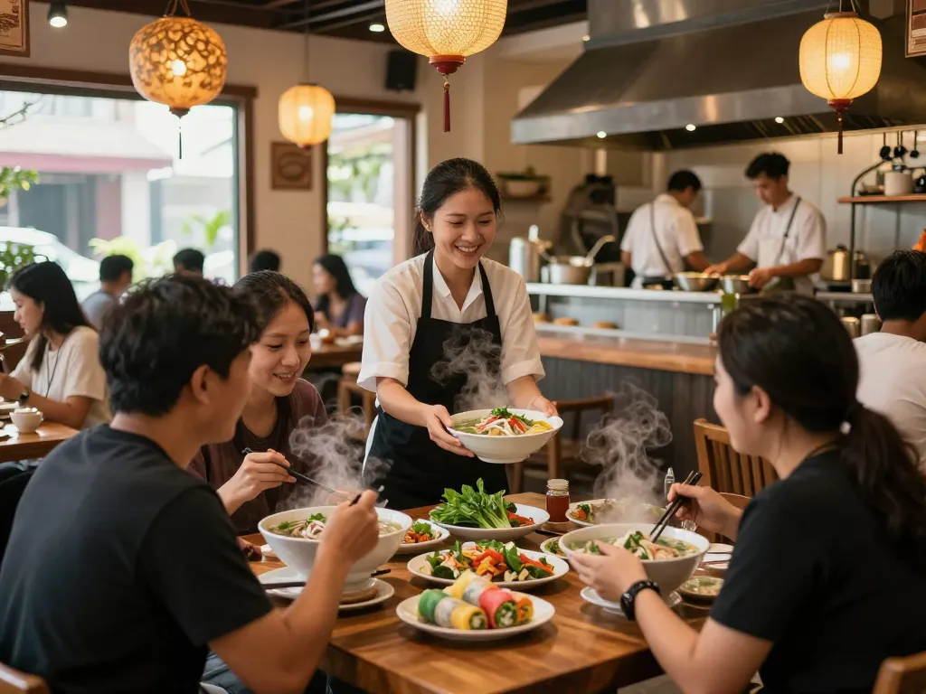 Visit https://www.saigoncafesterling.com/menus to explore our vibrant dishes in a warm dining atmosphere.