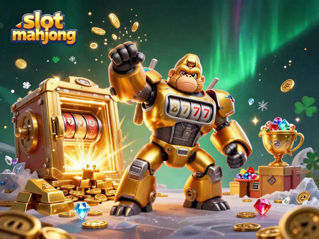 Experience thrilling wins with slot mahjong in a vibrant 3D casino scene filled with treasures.