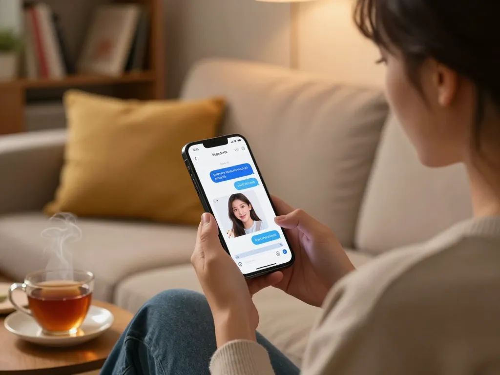 Engaging in ai sex chat on a smartphone, showcasing a cozy environment for intimate digital interactions.