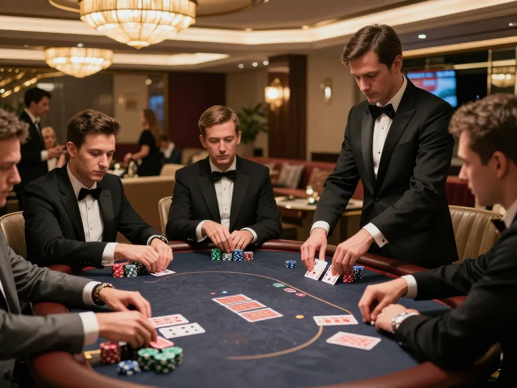 Players enjoying a thrilling poker game at RR88's luxurious VIP lounge with elegant decor