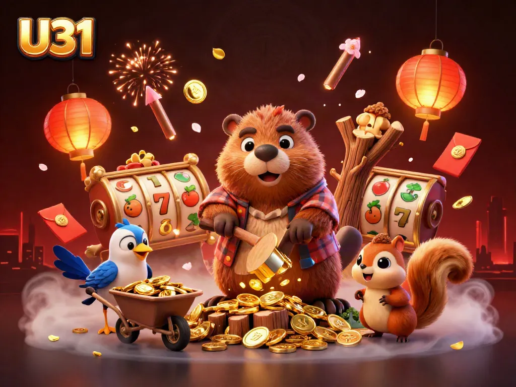 Spin the slots and win gold coins with U31's vibrant 3D casino scene packed with action.