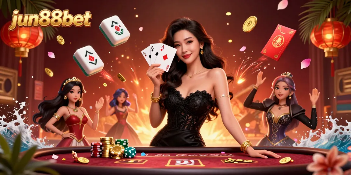 Win big with jun88bet's thrilling casino experience showcasing a luxurious 3D illustration of gaming excitement.