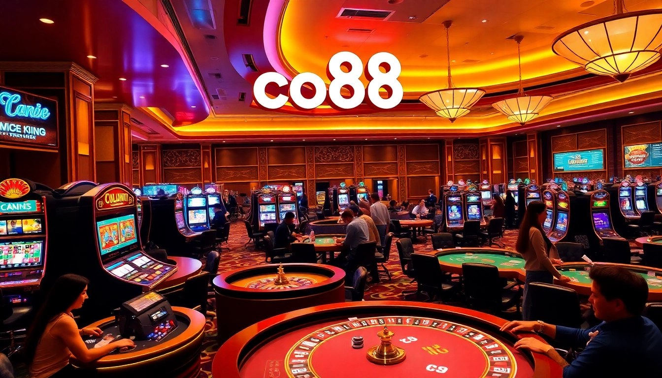 Feel the excitement of co88 as players engage with vibrant casino games in a luxurious setting.