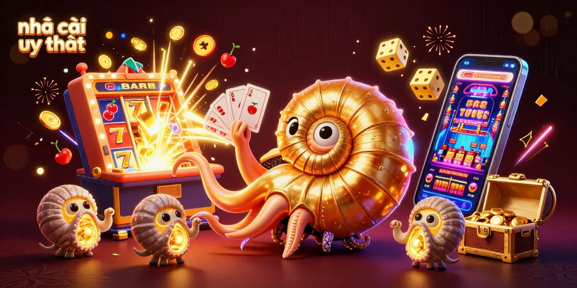 Experience the world of nhà cái uy tín with an energetic casino scene featuring glowing ammonite companions and colorful jackpot elements.