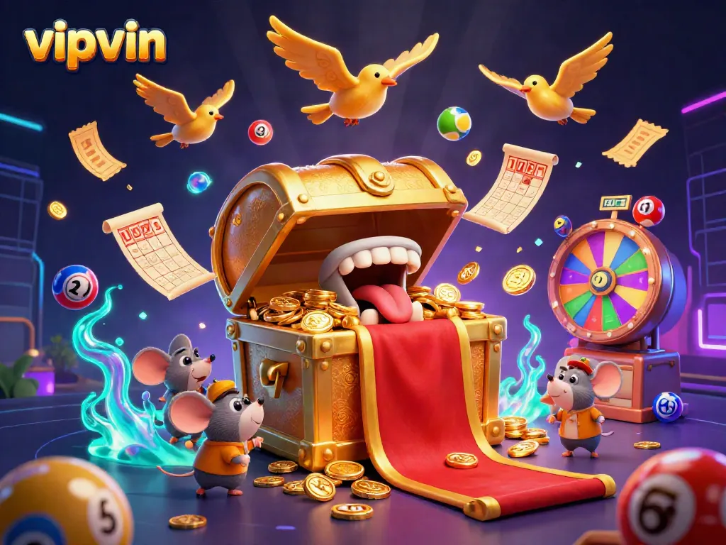 Engage with vipvin's vibrant gaming world as a treasure chest lures adventurer mice in a jackpot frenzy.