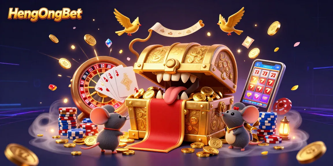 Engage with HengOngBet's thrilling gaming atmosphere filled with golden treasures and exciting casino elements.