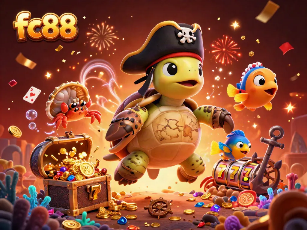 Win big with fc88 in this vibrant, action-packed casino scene featuring playful underwater characters.