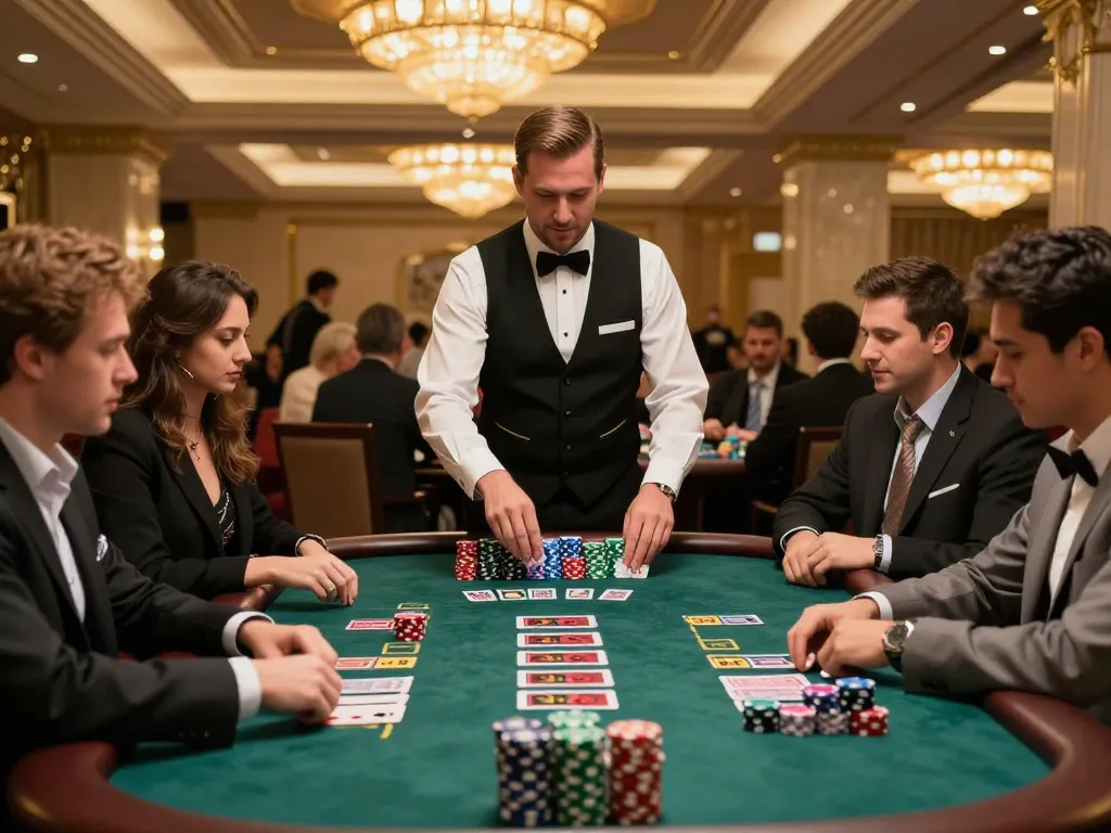 Players at XX88 blackjack table celebrate wins with dealer managing fast-paced action.