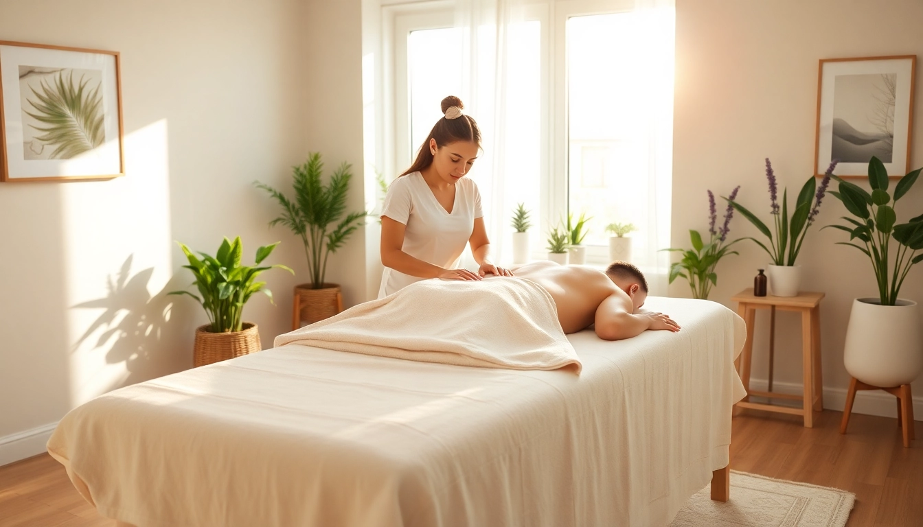 Peaceful setting for 평택출장마사지 with a young therapist providing a calming massage.