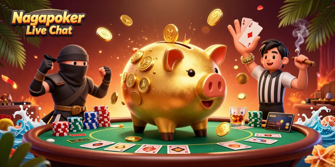Nagapoker Live Chat features exciting poker action with characters in a dynamic casino setting.