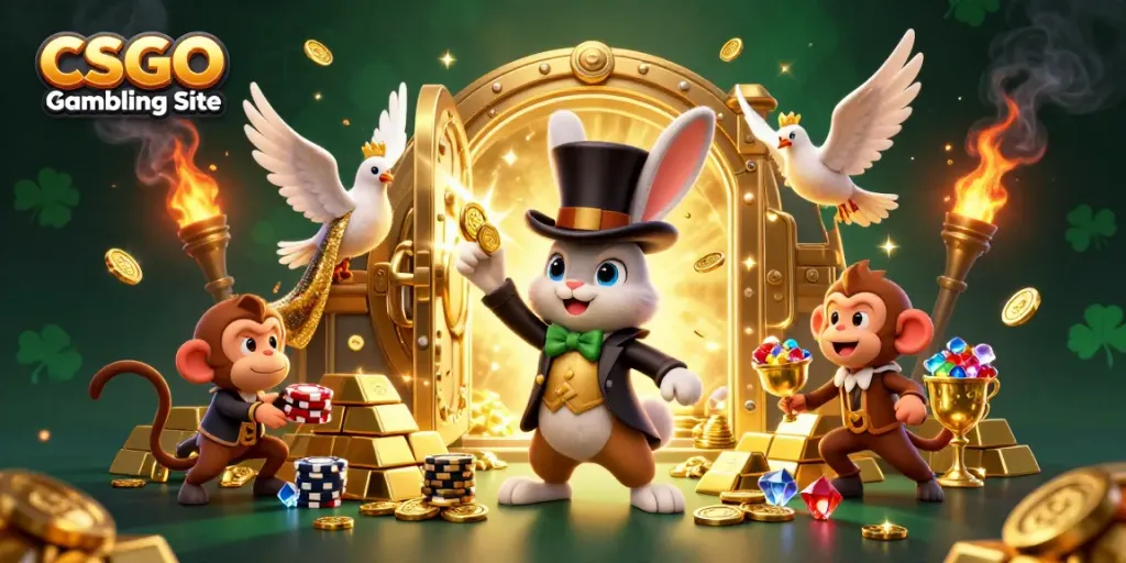 Experience the thrill of a CSGO Gambling Site with colorful characters and enchanted elements.