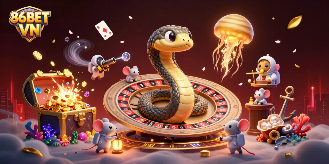 Experience the excitement of 86BET VN with astronauts betting on cosmic roulette in a vibrant casino scene.