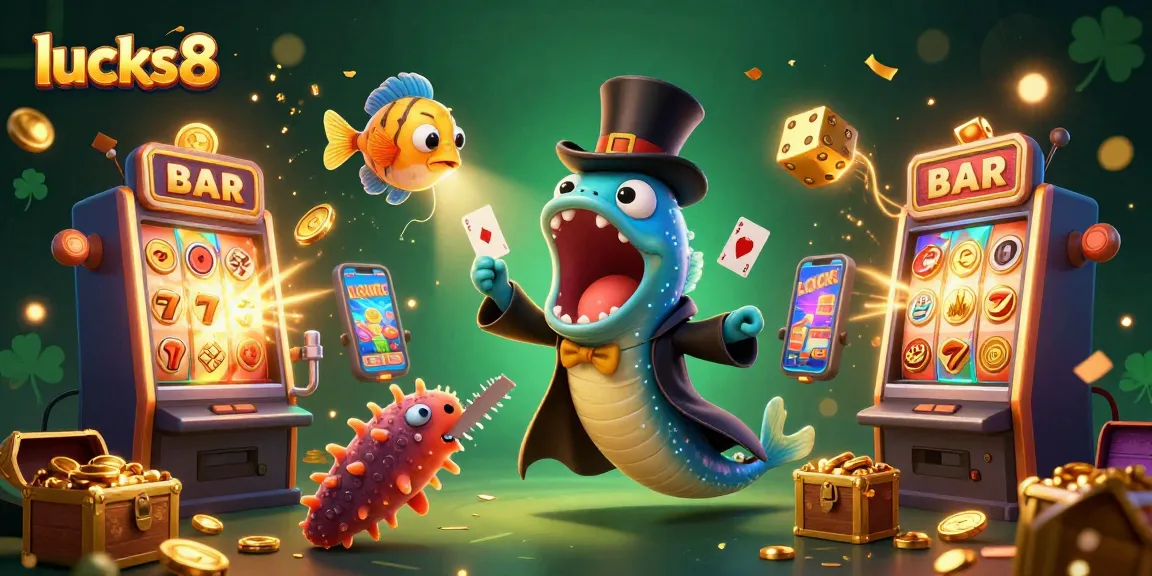 Experience thrilling jackpots with lucks8 in this vibrant casino scene featuring dynamic 3D elements.