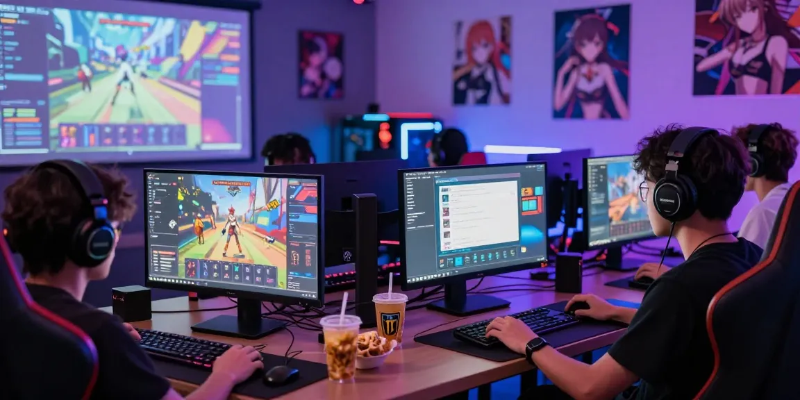 Players enjoying hentai games online with vibrant settings and colorful screens