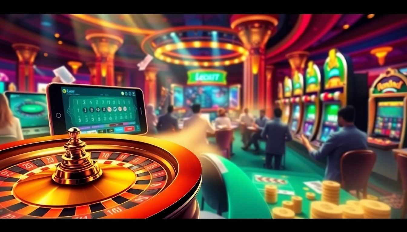 Players experiencing thrilling gaming with leci123 mobile app at a stylish casino.