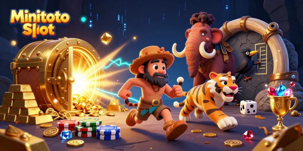 Gambarkan Minitoto Slot dengan permainan slot yang menonjolkan karakter megah dan gemerlap harta.