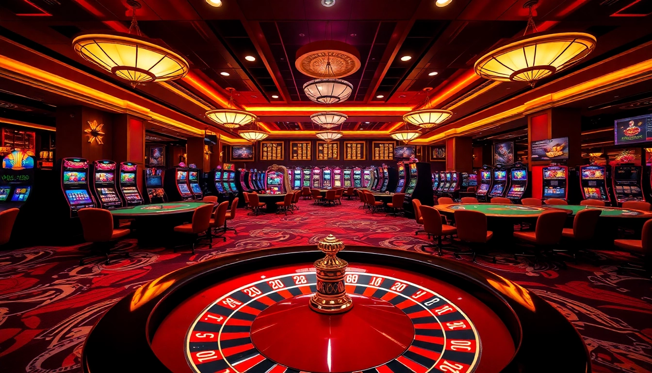 The exciting atmosphere of 98win98 Casino with Blackjack and Poker tables, inviting players to win.