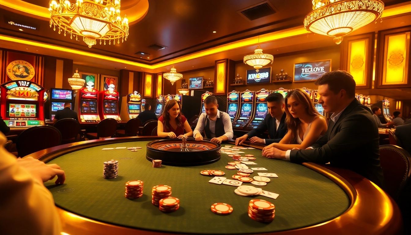 Players enjoy a thrilling game at nhà cái king88's luxurious casino table.