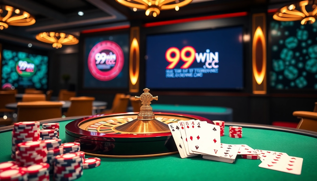 Experience thrilling gameplay at 99win cc with vibrant casino elements like roulette and poker.