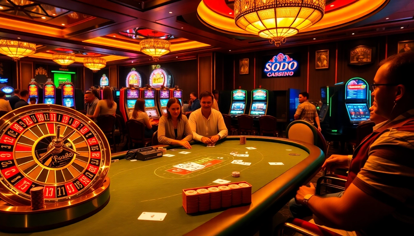 Experience thrilling games at SODO CASINO with vibrant poker tables and slot machines.
