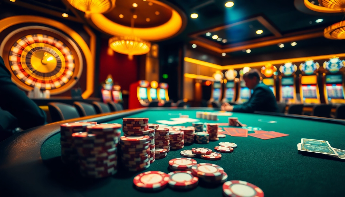 Exciting casino environment showcasing Ketquaxoso betting action with poker chips and cards.