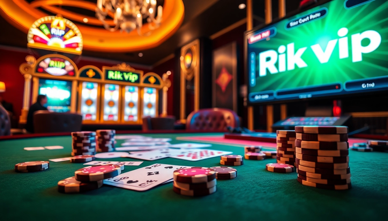 Experience the excitement of Rik vip gaming with luxury casino elements, vibrant atmosphere, and engaging interfaces.