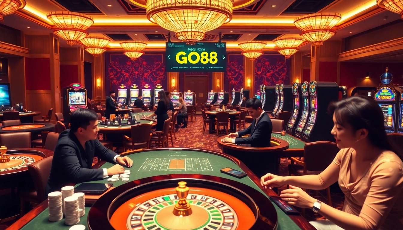 Experience thrilling gaming at GO88 with vibrant casino tables and slot machines.