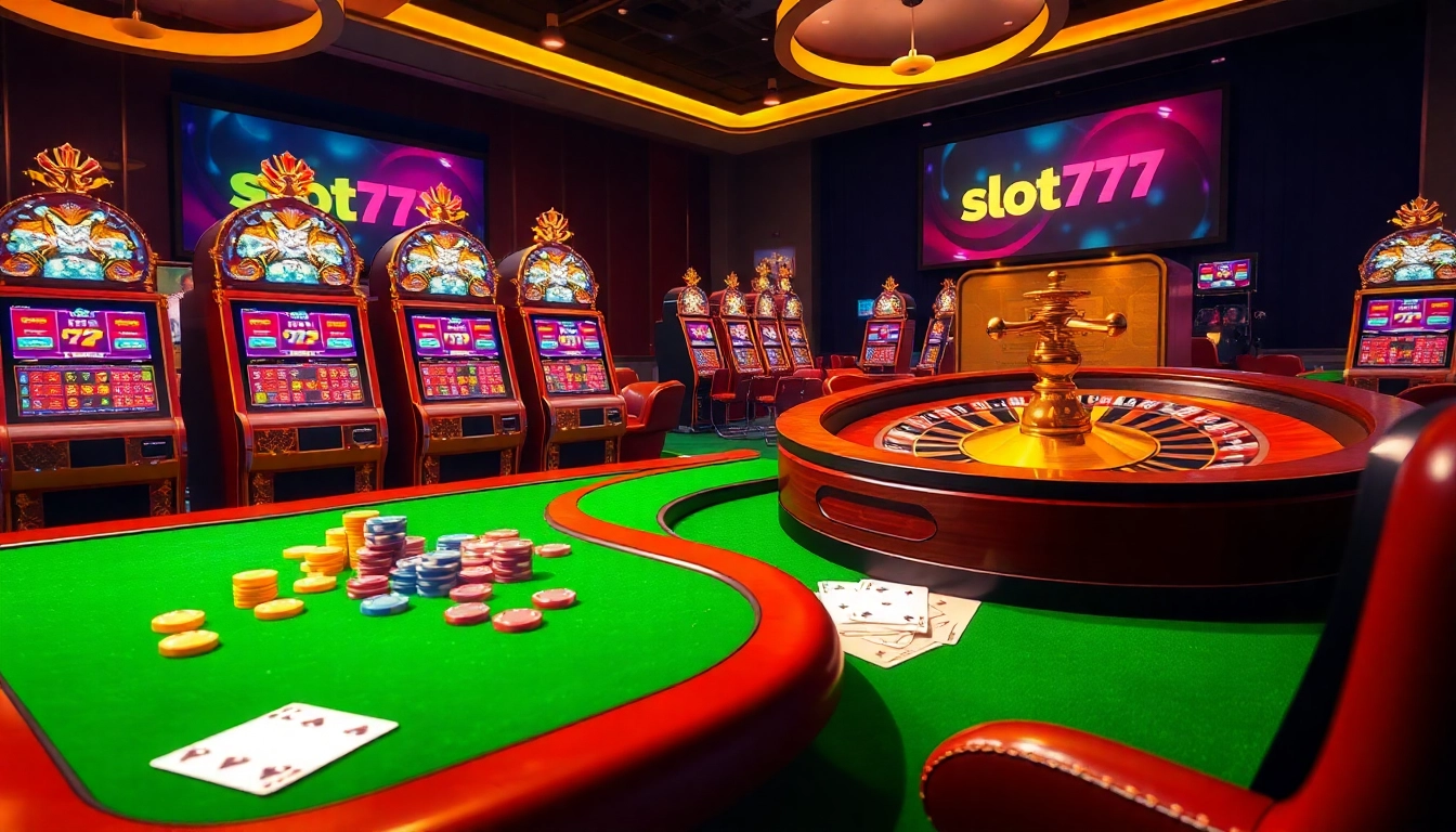 Experience the thrill of slot777 with luxurious slot machines and casino elements.