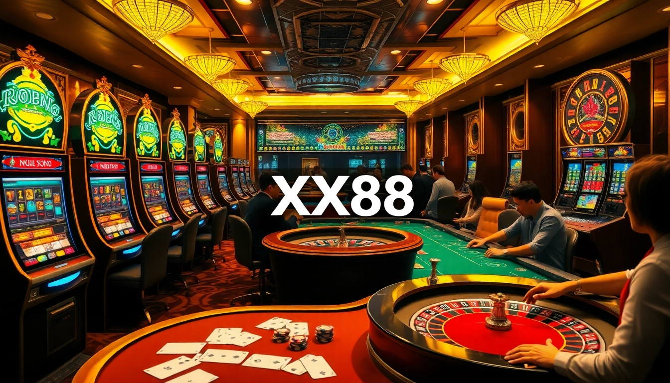 Gamblers celebrating their winnings at nhà cái xx88's luxurious casino tables.