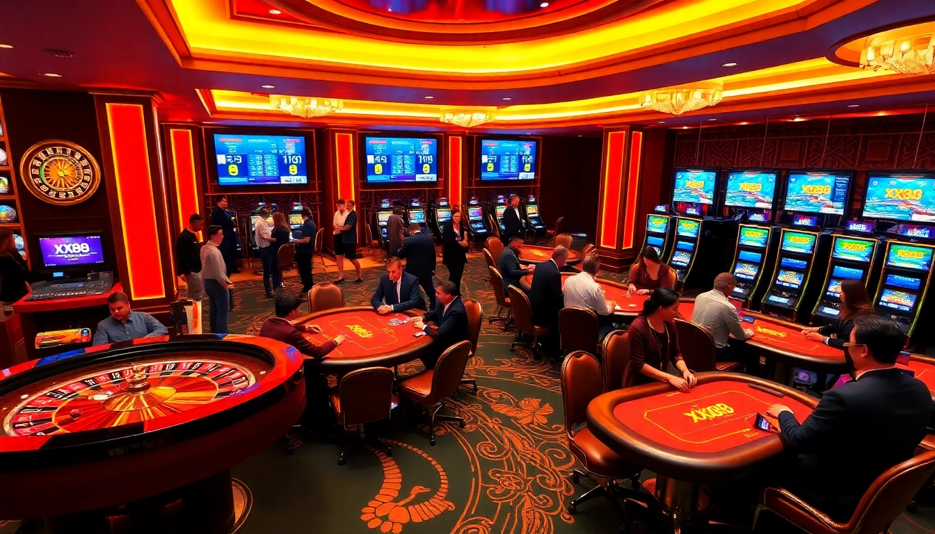 Experience thrilling gameplay at xx88 casino with vibrant slot machines and professional dealers.