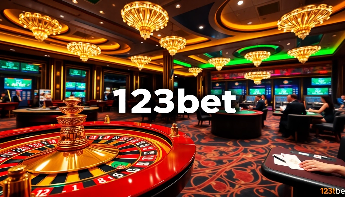 Exciting casino action at 123bet with vibrant tables and players enjoying gaming.