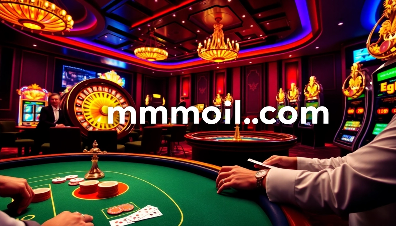 Exciting casino scene at https://mmoo1.de.com/ featuring poker tables and roulette wheels, embodying luxury and thrill.