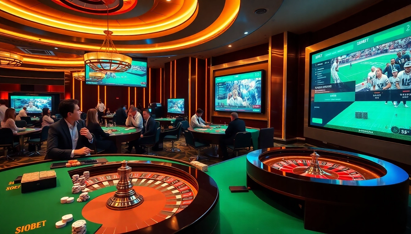 SBOBET sports betting scene with excited players at a luxurious casino table.