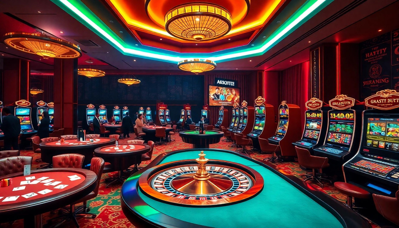 Experience exhilarating gaming at Nhacaiuytin's vibrant casino with poker tables and roulette wheels.