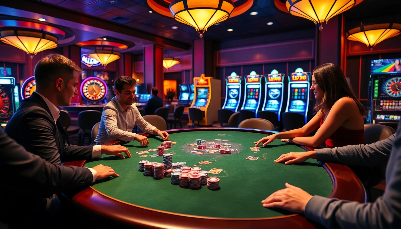 Kkwin delivers an exciting casino atmosphere with players actively engaged in poker at a vibrant gaming table.